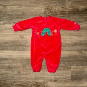 Vintage 2003 Carter's Very Hungry Caterpillar Red Velour Romper 6-9M Y2K